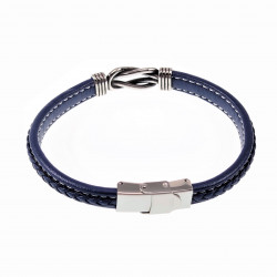 Armband Heren - Blauwe Leren - Stalen Zilverkleur - Symbool Oneindigheid