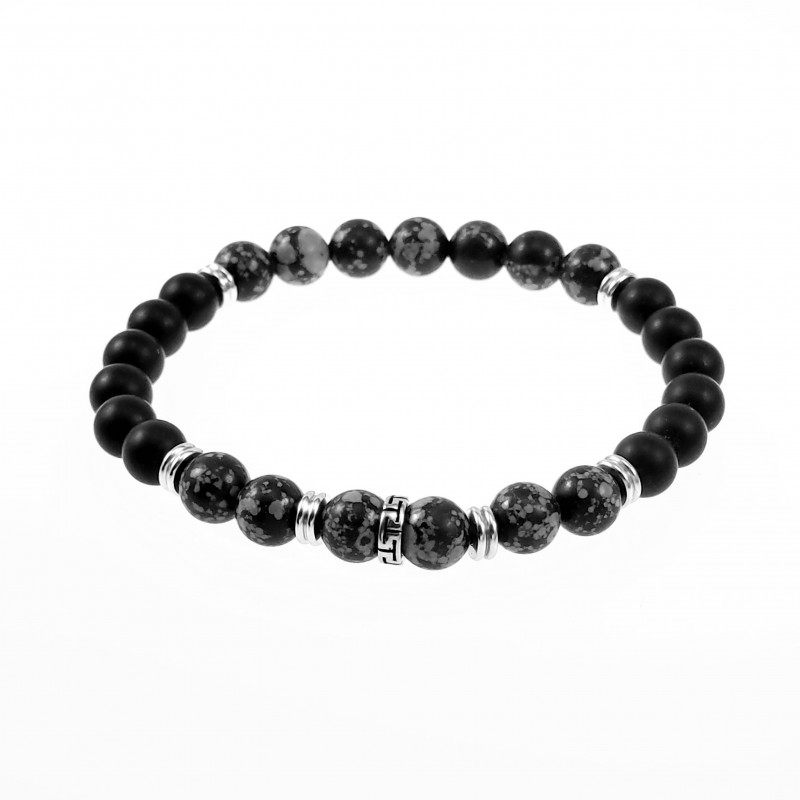 Natuursteen Kralen Armband - Sneeuwvlok Obsidiaan - Onxy - Armband Unisex - Dames - Heren