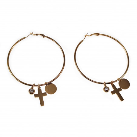 ∅60mm Kruis Oorringen Dames Stalen Goud Kleur Orbellen met Hangers