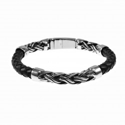 Armband Heren - Gevlochten Design - Zwart Leren - Roestvrij Staal