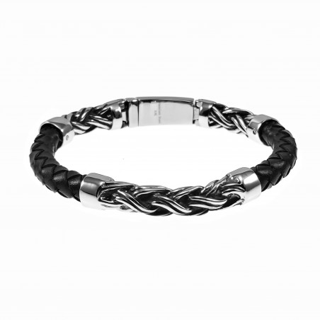 Armband Heren - Gevlochten Design - Zwart Leren - Roestvrij Staal