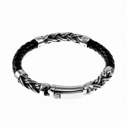 Armband Heren - Gevlochten Design - Zwart Leren - Roestvrij Staal