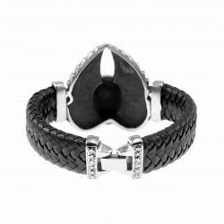 Zwart Leren Armband Heren - Schedel - RVS Skull Bracelet - Doodshoofd Armband