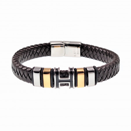 Leren Armband Heren - Gevlochten - Donkerbruin Leer - RVS Hangers
