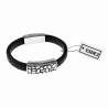 Gevlochten Zwarte Leren Armband Heren - RVS Plaat - Stalen Sluiting