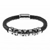 Armband Heren - Zwarte Leren Gevlochten Rond - RVS Kruisen - Stalen Sluiting