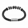 Armband Heren - Zwarte Leren Gevlochten Rond - RVS Kruisen - Stalen Sluiting