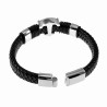 Gevlochten Leren Armband met RVS Anker - Heren - Zwart Leer - Stalen Sluiting