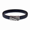 Blauw-Zilver Leren Armband Heren - Gevlochten Leer - Zwaard RVS Sluiting