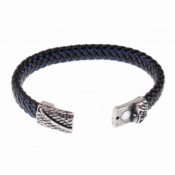 Blauw-Zilverkleur Leren Armband Heren - Gevlochten Leer - Zwaard RVS Sluiting