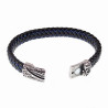 Blauw-Zilver Leren Armband Heren - Gevlochten Leer - Zwaard RVS Sluiting