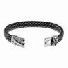 Zwart-Zilverkleur Leren Armband Heren - Gevlochten Leer - Zwaard RVS Sluiting