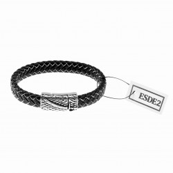 Zwart-Zilverkleur Leren Armband Heren - Gevlochten Leer - Zwaard RVS Sluiting