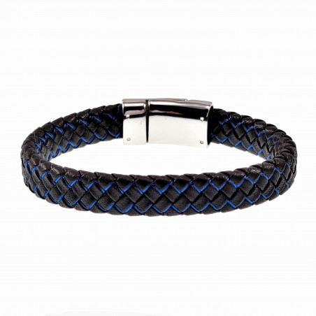 Blauw-Zilver Leren Armband - Gevlochten Leer - RVS Koning Schedel Sluiting