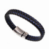 Blauw-Zilver Leren Armband - Gevlochten Leer - RVS Koning Schedel Sluiting