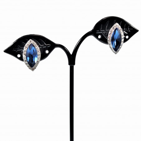Blauwe Ovale Clip-on Oorbellen met Strass - Oorclips Dames