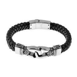 Leren Armband Heren - RVS Infinity - Zwart Leer - Stalen Sluiting