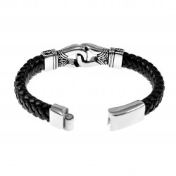 Leren Armband Heren - RVS Infinity - Zwart Leer - Stalen Sluiting