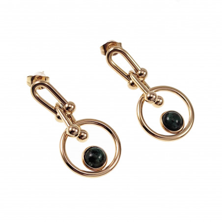 Schakels Oorbellen Dames Natuursteen Groen Stalen Goud Lange Oorbellen