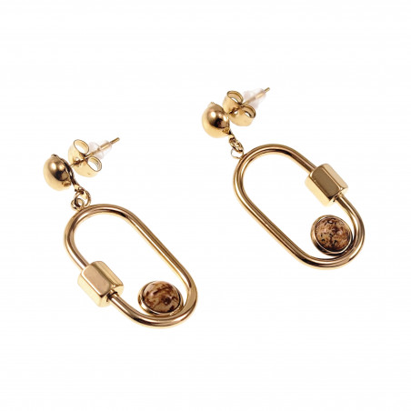 Lange Oorbellen met Ovale Schakel Natuursteen Bruin Dames Stalen Goud