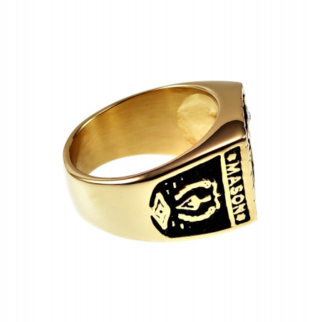 Zegelring Heren - Roestvrij Staal Goud Kleur - Vrijmetselaars Ring