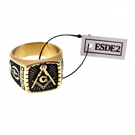 Zegelring Heren - Roestvrij Staal Goud Kleur - Vrijmetselaars Ring