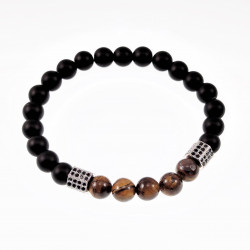 Natuursteen Kralen Armband Unisex -  Onyx - Tijgeroog - RVS Kraalen