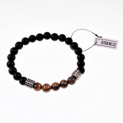 Natuursteen Kralen Armband Unisex -  Onyx - Tijgeroog - RVS Kraalen