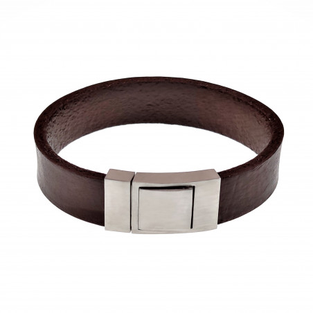 Brede Armband Heren - Donkerbruin Leren - Roestvrij Staal Sluiting
