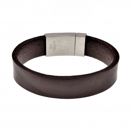 Brede Armband Heren - Donkerbruin Leren - Roestvrij Staal Sluiting
