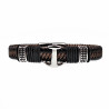 Gevlochten Leren Armband met RVS Anker - Heren - Zwart/Donkerbruin Leer - Stalen Sluiting