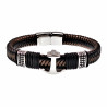 Gevlochten Leren Armband met RVS Anker - Heren - Zwart/Donkerbruin Leer - Stalen Sluiting