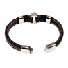 Gevlochten Leren Armband met RVS Anker - Heren - Zwart/Donkerbruin Leer - Stalen Sluiting