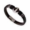 Gevlochten Leren Armband met RVS Anker - Heren - Zwart/Donkerbruin Leer - Stalen Sluiting
