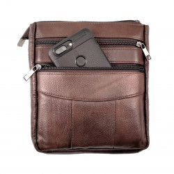 Donkerbruin Schoudertas - Echt Leer - Leren Crossbody Tas Unisex - Volwassenen Tas - Platte Tas Dames - Heren