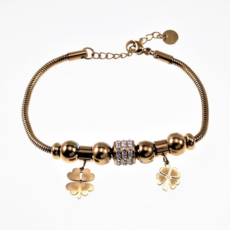 Armband Dames Stalen Goud Kleur Geluksarmband Klavertje Vier Kralen Armband Dames Stalen Goud Kleur Geluksarmband Klavertje Vier Kralen