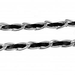 Halsketting Dames Levensboom Ketting Stalen Zwarte Leer Schakelketting