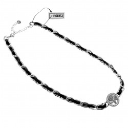 Halsketting Dames Levensboom Ketting Stalen Zwarte Leer Schakelketting