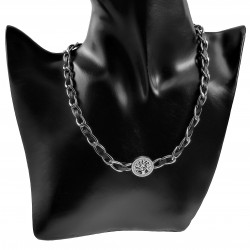 Halsketting Dames Levensboom Ketting Stalen Zwarte Leer Schakelketting