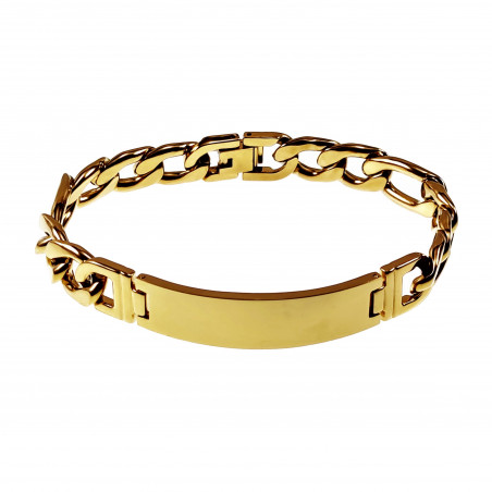 22cm 11 mm ID-Armband Heren RVS Goud Figaro Schakelarmband met Plaat