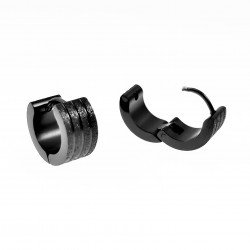 ∅13mm x 7mm - Brede Oorringen - Zand-Design - RVS Zwart PVD Coating - Oorbellen Dames - Heren
