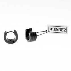 ∅13mm x 7mm - Brede Oorringen - Zand-Design - RVS Zwart PVD Coating - Oorbellen Dames - Heren