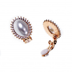 Ovale Clip-on Oorbellen Dames - Rosé Gold Plating - Oorclips met Parel - Zirkonia's - Geen Gaatjes