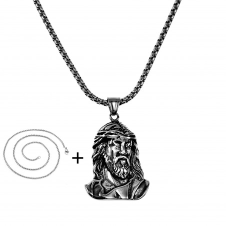 70cm Jasseron Ketting + Jesus Hanger Heren Stalen Geliefde Jezus