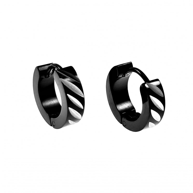 ∅13mm Oorringen Dames Heren RVS Zwarte PVD Coating Oorbellen met Sneden ∅13mm Oorringen Dames Heren RVS Zwarte PVD Coating Oorbellen met Sneden
