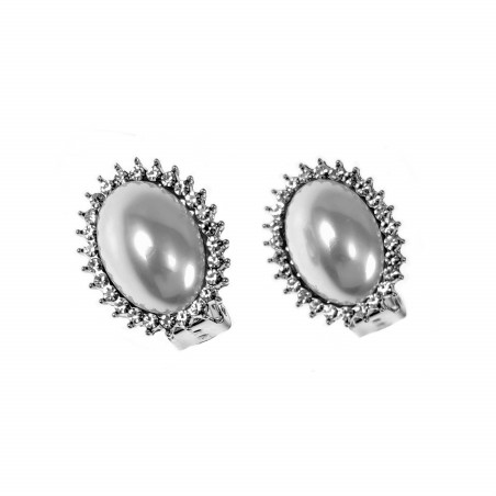 Ovale Clip-on Oorbellen met Parel Zirkonia's Gold Plating Zilver Kleur