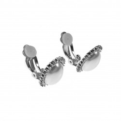 Ovale Clip-on Oorbellen Dames - Wit Gold Plated - Oorclips met Parel - Zirkonia's - Geen Gaatjes