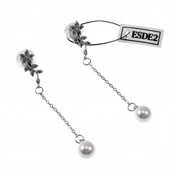 Lange Oorclips Dames Bloem met Bladeren Ontwerp Zilver Kleur