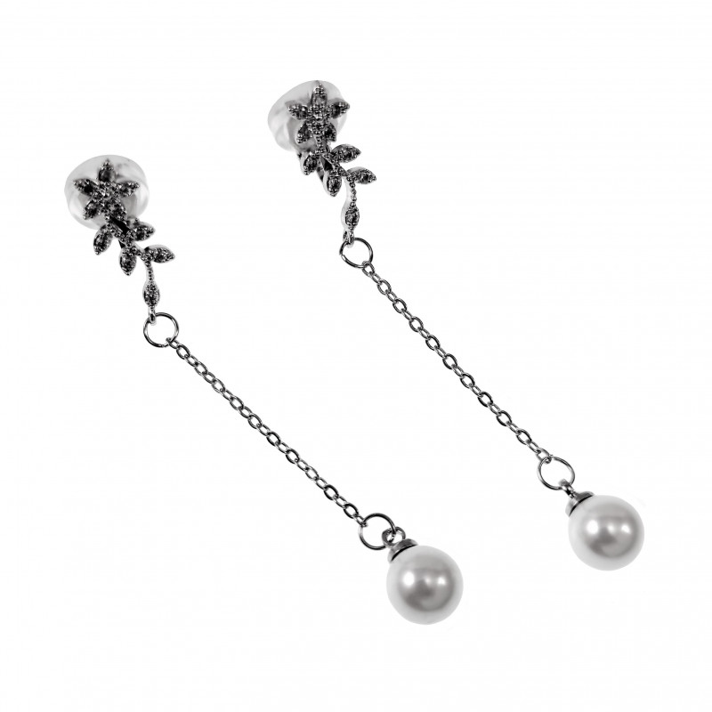 Lange Oorclips Dames Bloem met Bladeren Ontwerp Zilver Kleur Lange Oorclips Dames Bloem met Bladeren Ontwerp Zilver Kleur