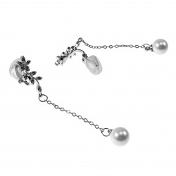 Lange Oorclips Dames Bloem met Bladeren Ontwerp Zilver Kleur